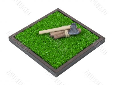 Axe and Several Logs on the Lawn