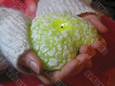 Valentine heart and heart shape candle in woman hands Valentine heart and heart shape candle in woman hands