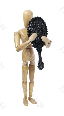Model Looking into a Black Hand Mirror