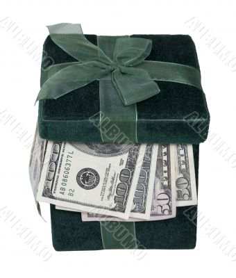 Green Gift Box Full of Money