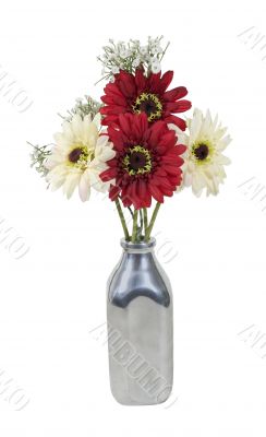 Silk Flowers in a Milk Bottle