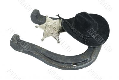 Horseshoe Sheriff Badge and Cowboy Hat