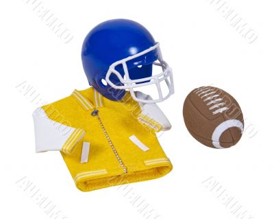 Letterman Jacket Football Helmet and Football