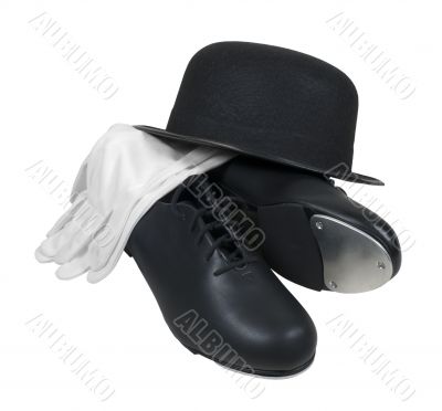 Bowler Hat with Tap Shoes and White Gloves Bowler Hat with Tap Shoes and White Gloves