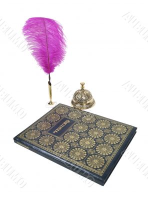 Visitor Book with Feathered Pen and Service Bell Visitor Book with Feathered Pen and Service Bell