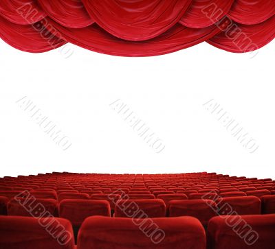 Movie theater with red curtains 