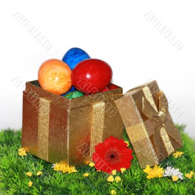 Easter eggs in a golden package 