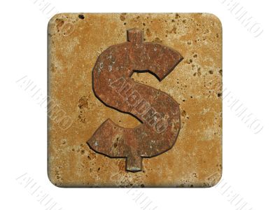 3d stone dollar mark ,on a white isolated background. 