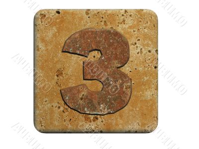 3d stone three number , on a white isolated background. 