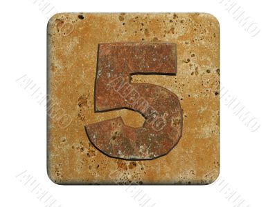 3d stone five number , on a white isolated background. 