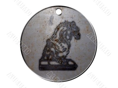 3d monster mythology, in metal medallion on a white isolated background.