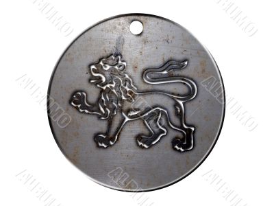 3d monster mythology, in metal medallion on a white isolated background.