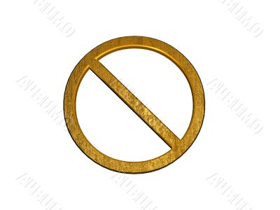 3d golden no admittance sign isolated on white