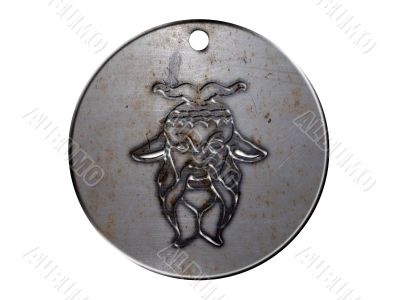 3d monster mythology, in metal medallion on a white isolated background.