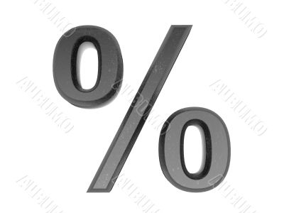 3d symbol percentage in metal on a white isolated background. 