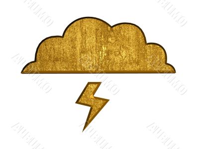 3d golden cloud and lightning symbol