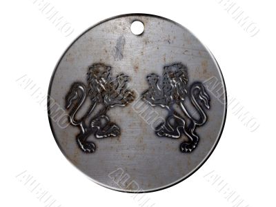 3d monster mythology, in metal medallion on a white isolated background.