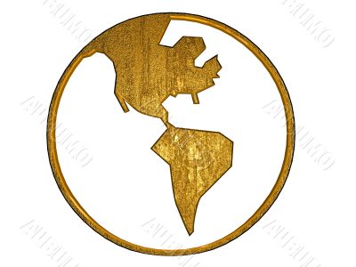 3D gold globe symbol, america