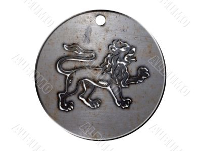 3d monster mythology, in metal medallion on a white isolated background.