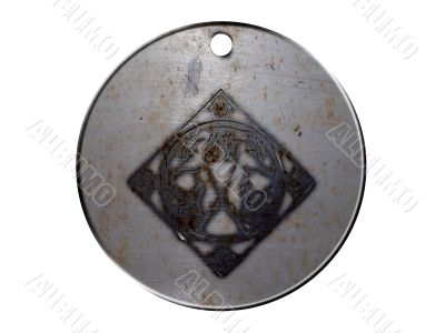 3d monster mythology, in metal medallion on a white isolated background.