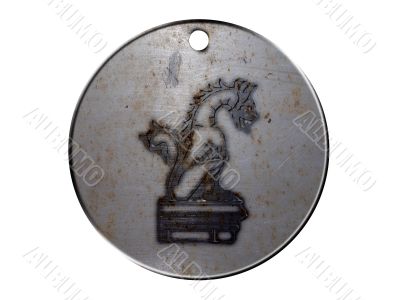 3d monster mythology, in metal medallion on a white isolated background.