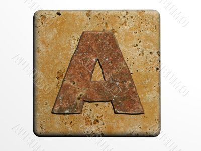 3d Letter a in stone, on a white isolated background. UPPERCASE 