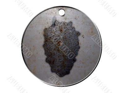 3d monster mythology, in metal medallion on a white isolated background.