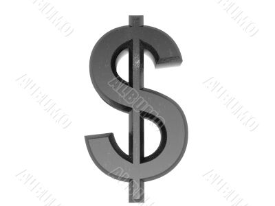 3d Symbol dollar in metal on a white isolated background. 