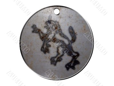 3d monster mythology, in metal medallion on a white isolated background.