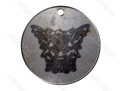 3d monster mythology, in metal medallion on a white isolated background. 3d monster mythology, in metal medallion on a white isolated background.