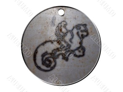 3d monster mythology, in metal medallion on a white isolated background.