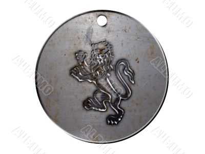 3d monster mythology, in metal medallion on a white isolated background.