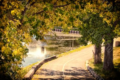 The walkway by the pond