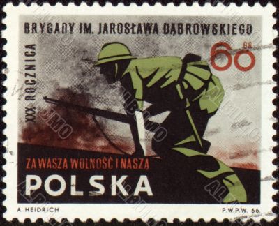 Soldiers in the attack on post stamp