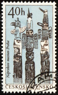 American indian totem poles on post stamp