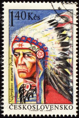Portrait of injun chieftain on post stamp