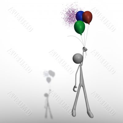 flying figure with balloons