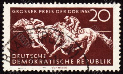 Horse riding sports on post stamp