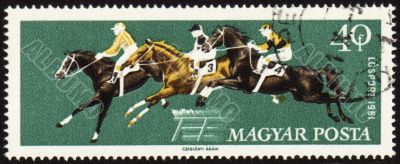 Jumping show on post stamp