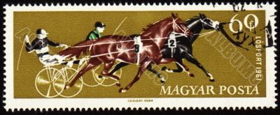 Competition in chariot race on post stamp