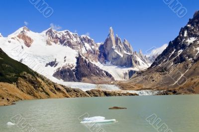 top of Fitz Roy and glacial lake
