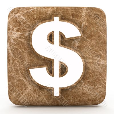 Marble dollar mark on a white isolated background. 