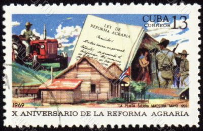 Scene from country life on post stamp