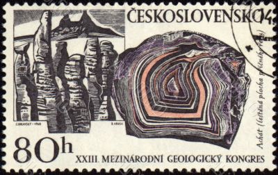 Mountains and minerals on post stamp