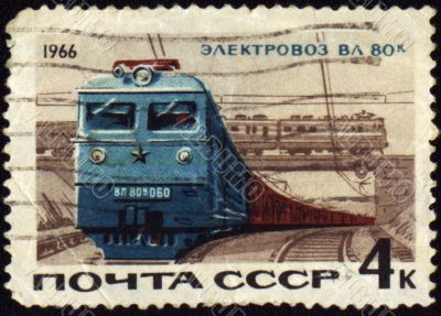 Post stamp with russian electric locomotive VL-60k