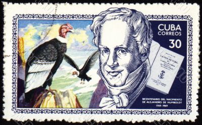 Alexander von Humboldt and eagle on post stamp
