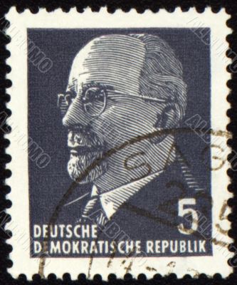 Walter Ulbricht portrait on postage stamp