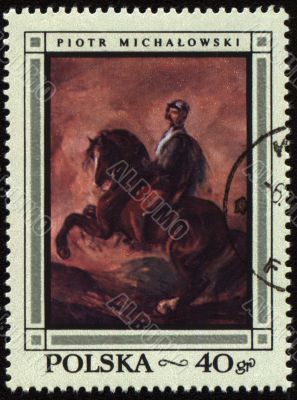 Canvas of Polish artist Piotr Michalowski on post stamp