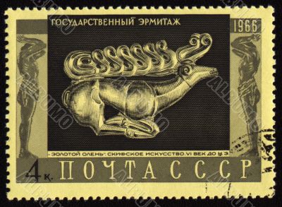 Image of golden deer on post stamp