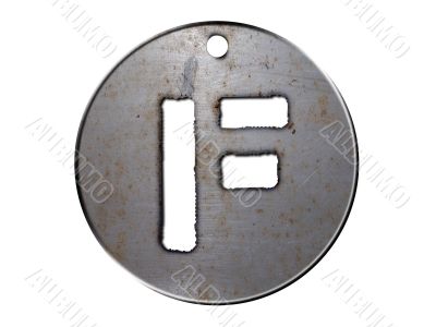 one letter of metallic disc alphabet one letter of metallic disc alphabet